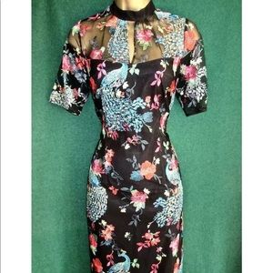 Embroidered Sheer Pencil Dress Brand New